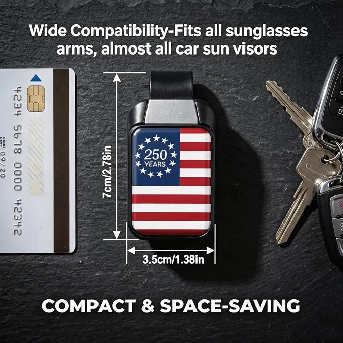 Dsycar 2 Pack Car Sunglasses Holder, 250 Anniversary American Flag Car Clip | One-Handed-Operation Easy Access Storage for Driving,Car Sun Visor Sunglasses Clip Anti-Scratch Car Sun Visor Accessories - Image 5