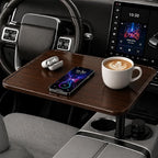 Wisamic Car Table Tray & Car Desk for Laptop - 360° Wooden Cup Holder Table | 360° Rotation Drive Thru Car Food Tray, Height-Adjustable Car Laptop Desk Mount, Fits for Tesla Model Y/3/S and Most Vehicles by WISAMIC