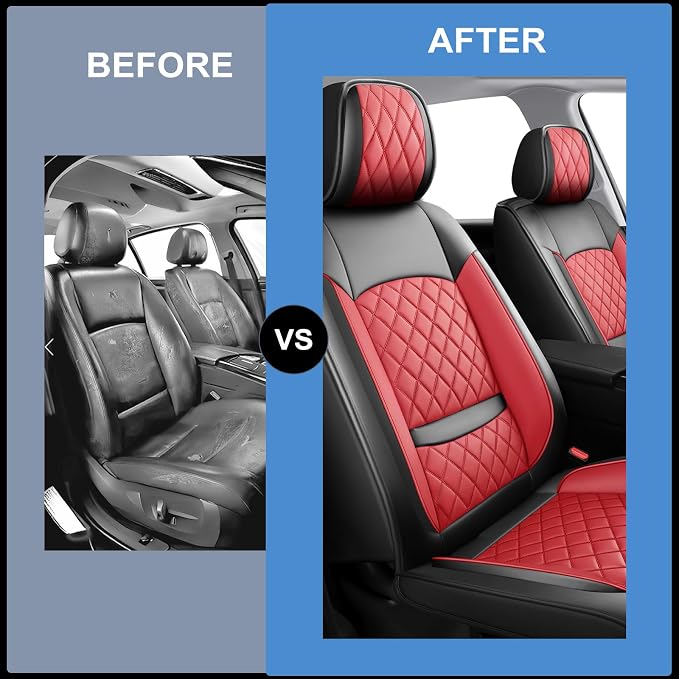 Seat Covers Fit for GMC Sierra 1500/2500/3500 HD 2007-2025,Premium Leather, Waterproof, All-Weather, Airbag Compatible, Breathable, Only 2 Front seat Covers, Red - Image 5