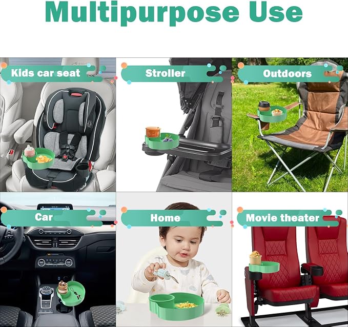 Kids Car Seat Tray, Travel Tray with Cup Holder for Toddler Baby, Kids Car Seat Food Snack Organizer for Road Trip, Stroller snack Organizer Travel Must Haves Toddler Must Haves (Light Green, 1 PCS) - Image 3