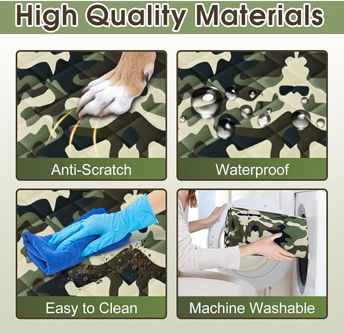 Waterproof Dog Car Seat Cover for Back Seat, Pet Hammock- S, Camouflage | Durable waterproof hammock with nonslip design & storage pockets. Protects seats from scratches, fits cars, SUVs & trucks. - Image 4