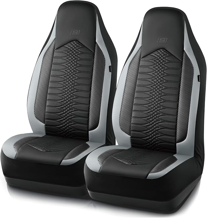 Skechers Memory Foam Car Seat Covers, Leather High Back Seat Covers Quilting Design,Waterproof Sports Car Seat Covers Front Seats,Airbag Compatible, Universal Fit for Most Cars, SUVs,Trucks,Gray by Unknown