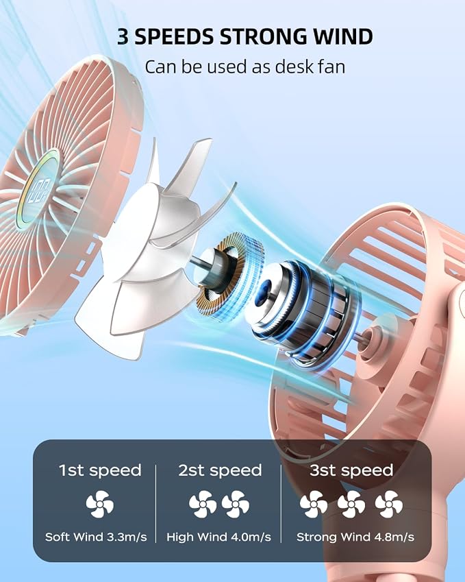 KIDEE Portable Stroller Fan, Personal Baby Fan Battery Operated, LED Display, Small Clip on Fans USB Rechargeable, Mini Desk Fans for Outdoor Travel Car Seat - Image 3