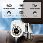 EVADA Car Clip On Fan with LED Display, 360° Rotating, 100 Speed Adjustable, Portable USB Rechargeable 1800mAh Battery Personal Cooling Mini Fan Handheld for Summer, Office, Outdoor, Travel - White - Image 3