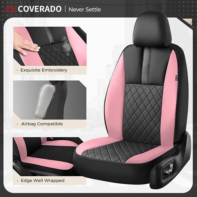 Coverado Car Seat Covers Front Pair, Automotive Leather Seat Covers for Car，Universal Fit Front Back Seat Cover, Non-Slip Waterproof Breathable Car Seat Protector - Image 2