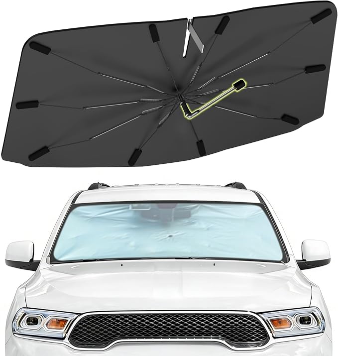 Windshield Sun Shade Umbrella for Dodge Durango 2011-2026, Foldable Front Window Sunshade with 360° Rotating Shaft, Custom Fit Car Shades for Durango Accessories with UV & Heat Protection by Visufy