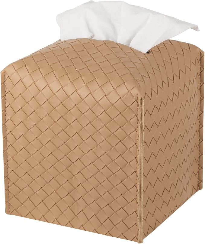 zoocatia Tissue Box Cover PU Leather Tissue Holder Square Facial Tissue Case Facial Paper Organizer Dispenser for Bathroom, Vanity Countertop, Tabletop, Car, Khaki | PU Leather，Easy to Fill, Easy Clean, Decorative Cube Tissue Box Holder for Office, Bat... by zoocatia