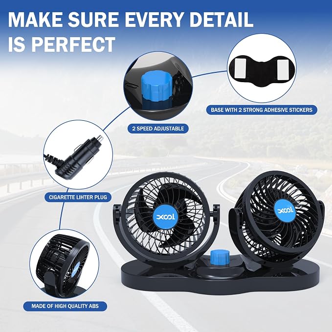 XOOL Car Fan 12V Portable Auto Cooling Fan with Cigarette Lighter Plug, 360° Rotatable High Power Vehicle Fan for Truck SUV RV - Image 7