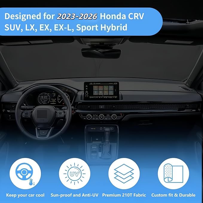 Windshield Sun Shade Car Sunshade Accessories Fit 2023-2026 Honda CRV | HOHUIGO Front Window Sun Visor Heat Shield Cover UV Protector for Honda CR-V SUV, LX EX EX-L Sport Hybrid, Touring - Image 4