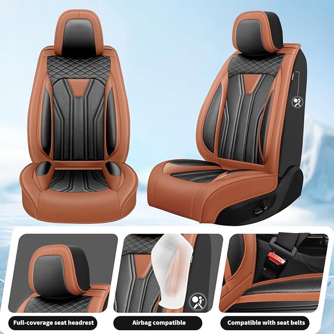 Fit Altima Car Seat Covers for Nissan Altima 2010-2025 2026- Full Set Premium Leather, Waterproof&Breathable, All-Weather Seat Cushion Protecto & Airbag Compatible, Full Set Brown & Black - Image 2