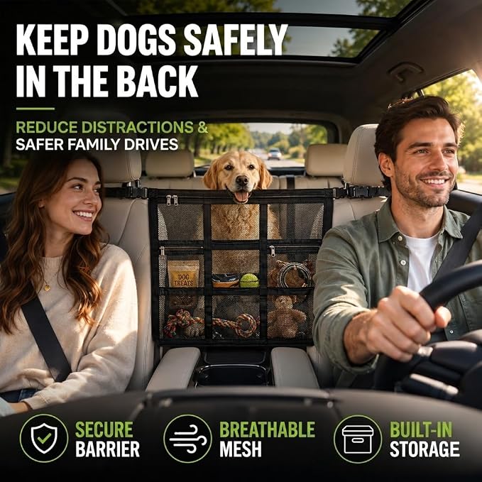 Dog Car Barrier 2026 Upgrade, Double Layer Mesh Dog Net for Car Divider with Storage Organizer, Universal Fit for SUVs, Sedans & Trucks, Easy to Install & Breathable Vehicle Travel Fence - Image 7