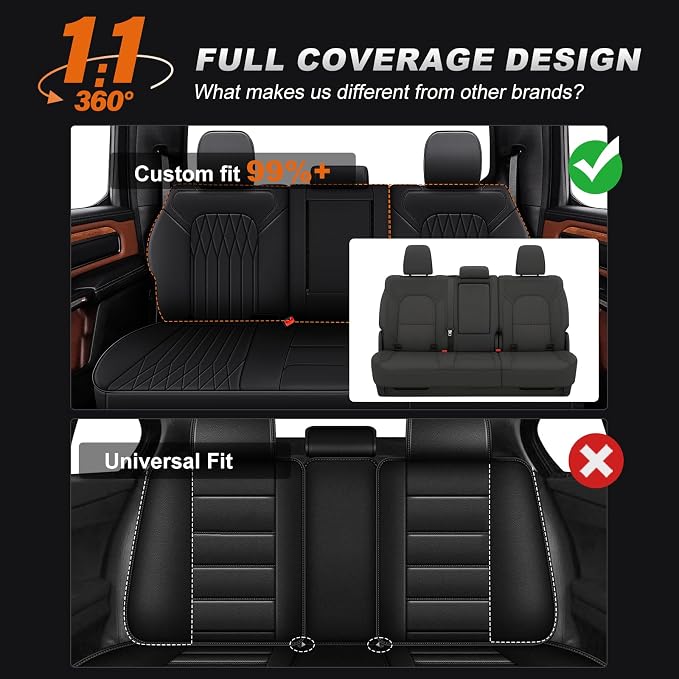 AOMSAZTO Custom Fit Seat Covers for Dodge Ram 1500 2019-2026 Black-007 | Crew Cab Only, Pickup Truck Seat Covers, Premium Faux Leather, Perfect Fit, Breathable, Water Resistant,Airbag Compatible - Image 7
