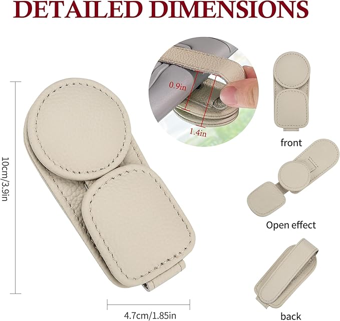 KIWEN Sunglasses Holder for Car Visor, Magnetic Leather Sunglass Eyeglass Hanger Clip for Car Sun Visor Accessories (1, Beige) - Image 7