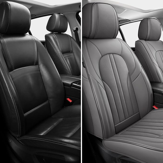 MINGBRON Car Seat Covers Front Seats, Comfortable Leather Car Seat Covers, Waterproof Front Seat Covers for Cars, Luxury Automotive Seat Protecor Covers for Most Sedans SUV Pick-up Truck (Gray) - Image 2