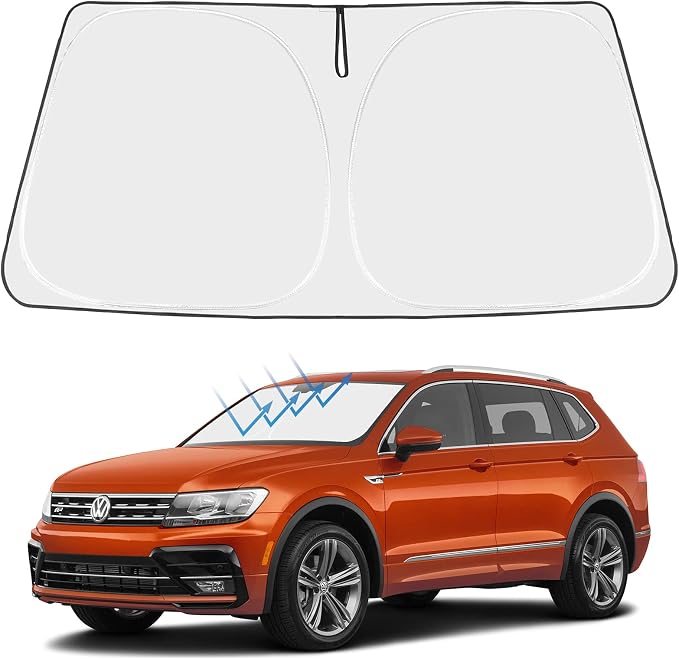 Proadsy Custom Fit Car Windshield Sun Shade for 2018-2024 Volkswagen Tiguan | 240T Heat Shield, Drops Temp 54°F, Blocks 99% UV, Prevents Dashboard Cracking, Summer Parking & Beach Trips, Easy Twist-Fold by Proadsy