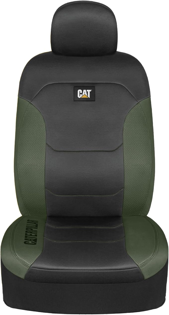 CAT Flexfit Green Black Seat Covers for Cars, Trucks, & SUV - (2) Front Car Seat Cover Front Seat Protectors - Airbag Compatible Seat Covers for SUV Interior Covers & Truck Seat Cover Car Accessories - Image 7