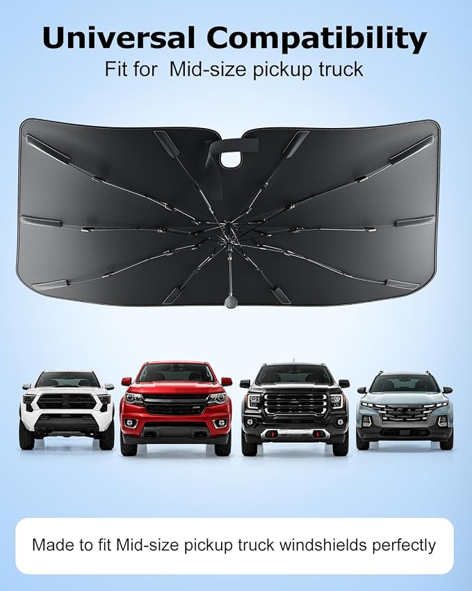 Weektic Truck Windshield Sun Shade Umbrella for 4runner Tacoma Colorado/Canyon - Double Thickened Ice Crystal Coating, Sun & Heat Protection, Keep Vehicle Cool & Protect Interior - Image 4