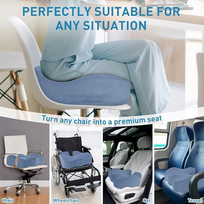 BlissTrends Extra Thick Seat Cushion for Office Chair & Car Seat, LightBlue | XX-Large Tailbone & Sciatica Relief, Ergonomic Support, High-Density Memory Foam, Comfort for Extended Sitting - Image 5