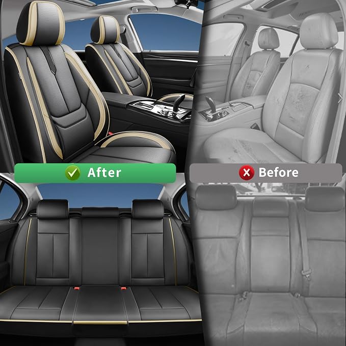 Fit Frontier Car Seat Covers for Nissan Frontier 2009-2025 2026 -Upgraded Premium Waterproof & Breathable Leather,Airbag Compatible,All-Weather Seat Cushion Protector,2 Front/Black-Beige - Image 4