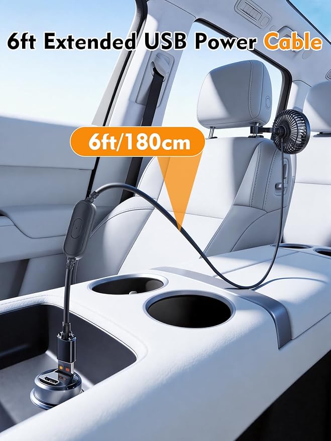 USB Portable Backseat Car Fan for Kids,with 3 Speeds Brushless Motor | 360°Rotatable,5V/1A,Ultra Quiet,Headrest Mount Auto Fan for Vans,Trucks,SUVs,RVs,No Battery(Headrest Buckle) - Image 5