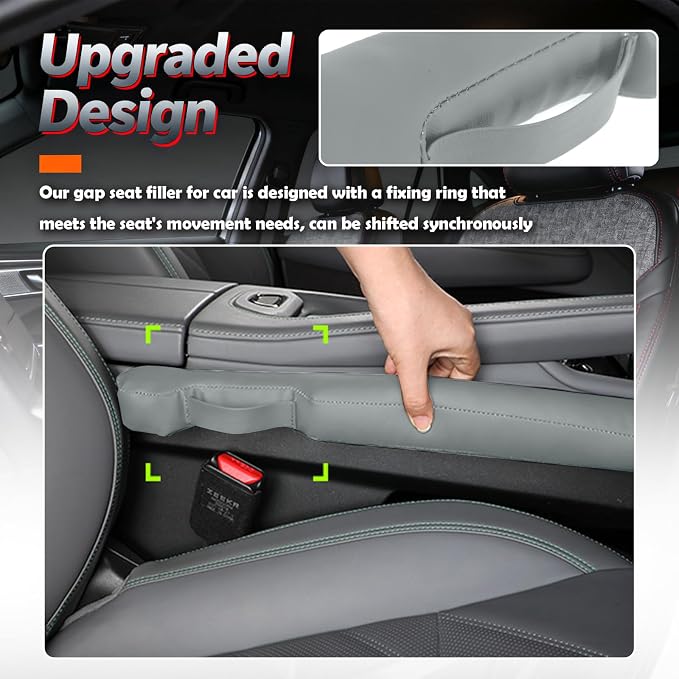 Aokdom 2026 2PCS Upgraded Car Seat Gap Filler with Fixing Ring,Elastic Car Gap Filler to Avoid Dropping Cell Phones/Keys,Essential Cars Gaps Seat Fillers Cars Accessories (Sage Green) - Image 5