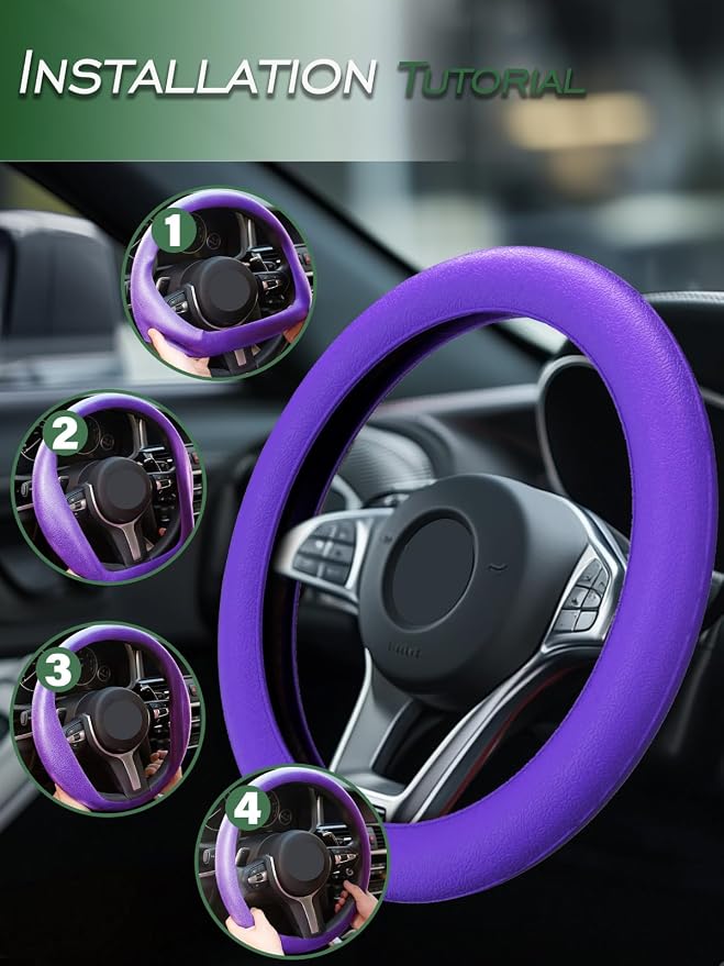 LRITER Car Steering Wheel Cover, Non-Slip Silicone Material, Purple | Multiple Color Choices, Universal Auto Parts Steering Wheel Cover, Suitable for Most Cars - Image 5