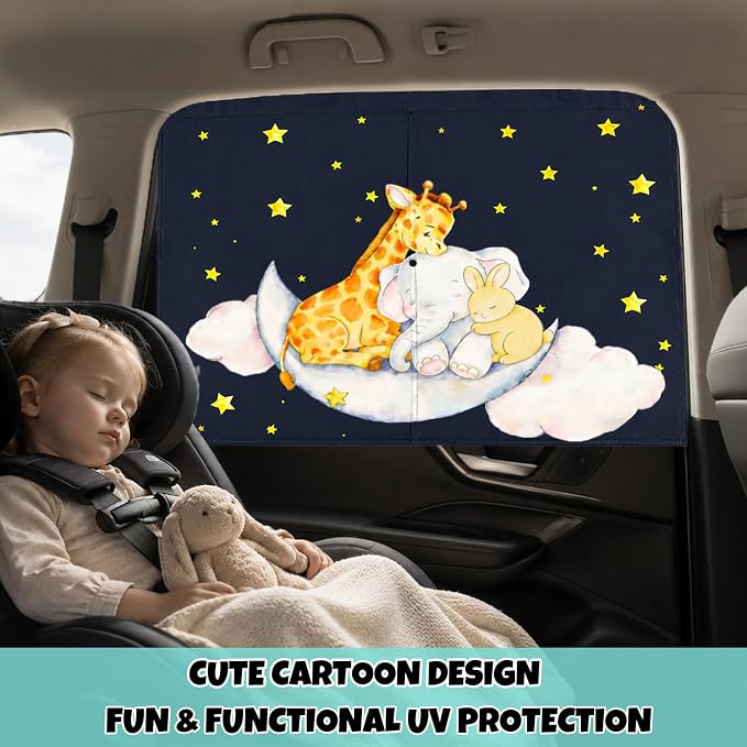 Car Window Shade for Baby, 2 Pack Magnetic Double Layer Car Sun Shade for Blackout/See Through Options, Woodland Starry Night Animals Design Baby Car Shade for Kids Heat/UV Protection - Image 5