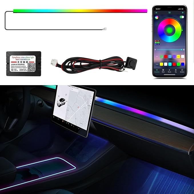 Dreamcolor Interior Car Lights Strips 55-inch, Tesla Model 3 Model Y Interior car Lights, RGB Neon Light Kits with APP Control, Tesla Ambient Lighting Accessories by WEBUPAR