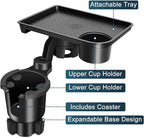 JPart Car Cup Holder Tray, Cup Holder Expander, 2 in 1 Detachable Car Food Tray with 360°Rotation Tray for Eating, Storage and Travel Road Essentials, Black - Image 2