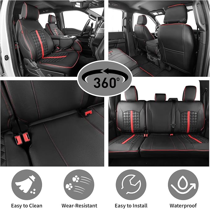 Seat Covers for Ford F150 SuperCab 2015-2022 XL XLT Lariat Custom | Fits 2015-2020 F150 & 2017-2022 F250/F350 SuperCab XL XLT Lariat, Waterproof Truck Seat Cover Full Set Nappa Lether, 2-Door - Image 2