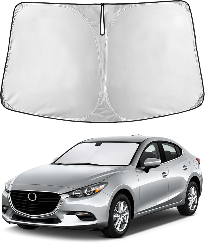 Autovir Windshield Sun Shade Fit for 2014-2024 2026 Mazda 3 | Sunshade, Front Car Window Shades Sun Visor, Blocks UV Rays & Heat, Car Accessories by Autovir