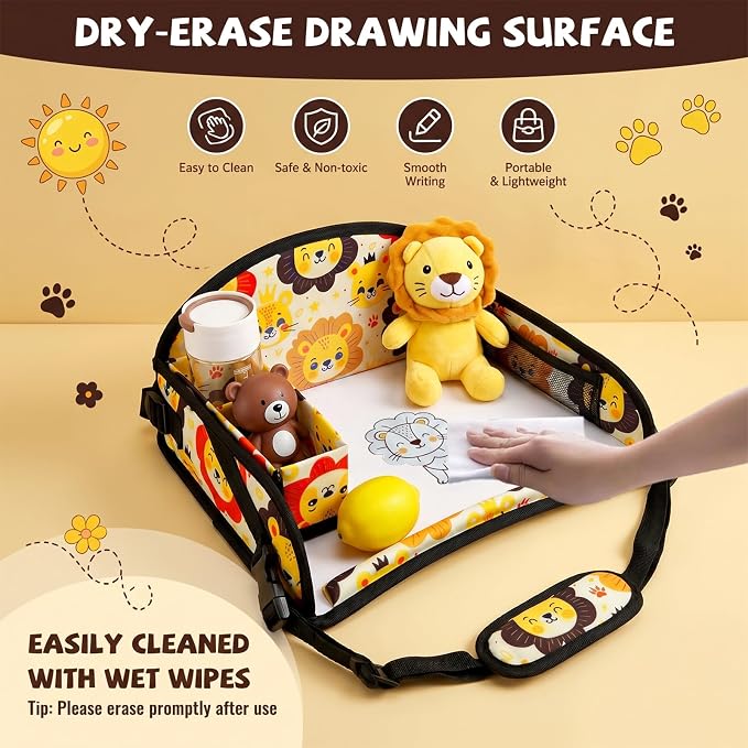 Kids Travel Tray for Car Seat, Toddler Car Seat Activity Tray, Kids Carseat Lap Table, Road Trip Essentials for Airplane, Lap Desk for Kid Roadtrip Activities, Lion - Image 7