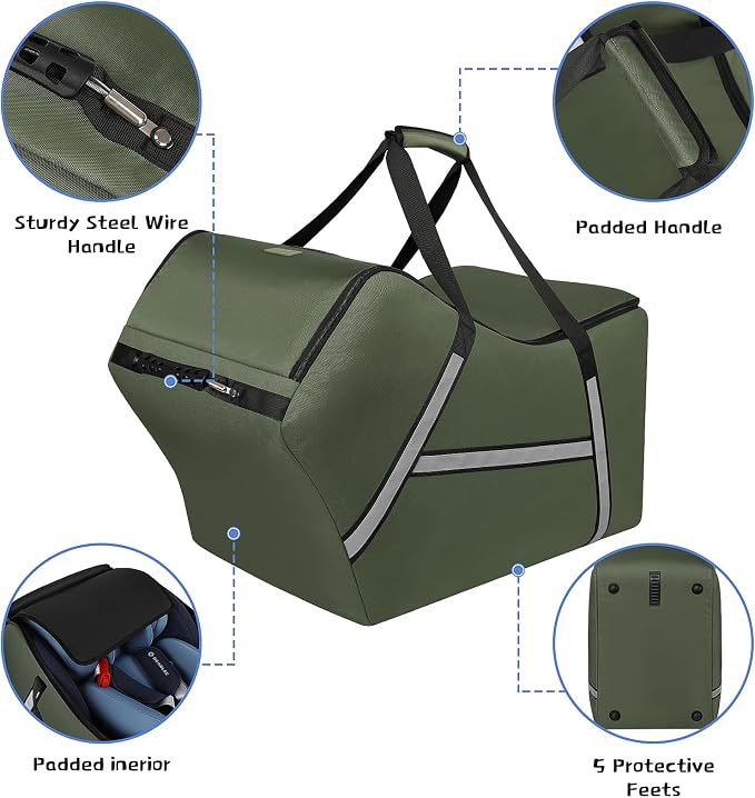 Infant Car Seat Travel Bag for Airplane Compatible with All Nuna Pipa Car Seat and Base,Chicco KeyFit 30 and Base, Padded Car Seat Bags for Air Travel,Car Seat Gate Check Bag with Side Pocket, Green - Image 2