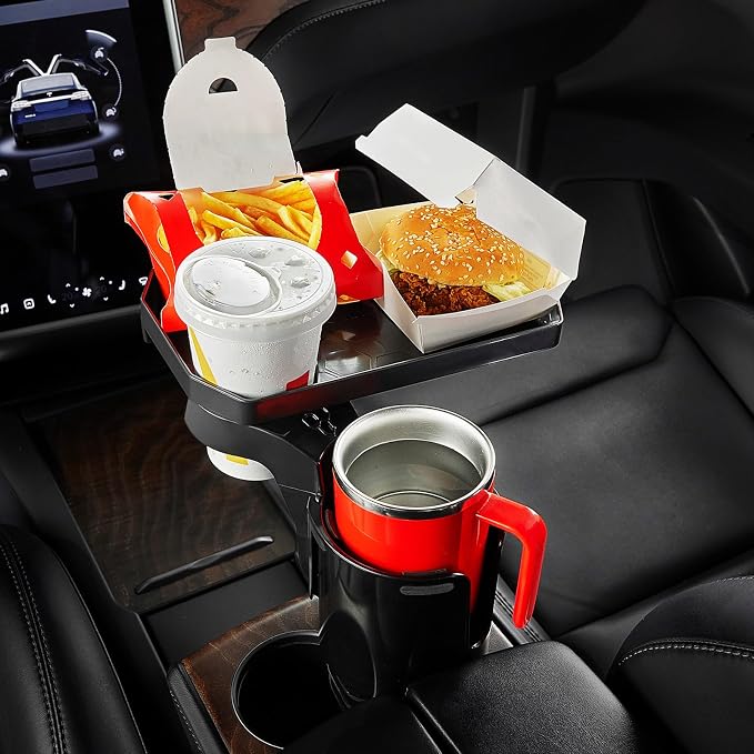 JoyTutus 2 Pack Cup Holder Tray for Car, Car Cup Holder Expander with 360°Rotation Tray, Large Cup Drink Holder Fit for Yeti/Hydro Flask, Detachable Food Tray Table, Road Trip Essentials - Image 2