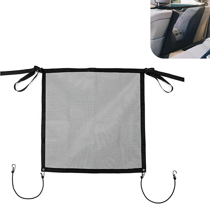 WZP Dog Car Net Barrier, Pet Barrier with Metal Hooks and Stretchable Mesh, Breathable Mesh Design Convenient for AC, Universal Car Divider Net for Cars SUVs Trucks, 23"×23" (Black) by Unknown
