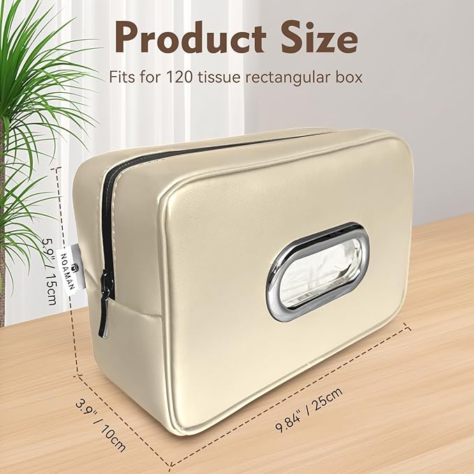 Noaman Upgraded Large Car Tissue Holder Premium PU Leather Tissues Box Cover Backseat Rectangular Napkin Holder for Car Fits for 120 Standard Kleenex Tissues Box for Car Organization Accessories Beige - Image 3
