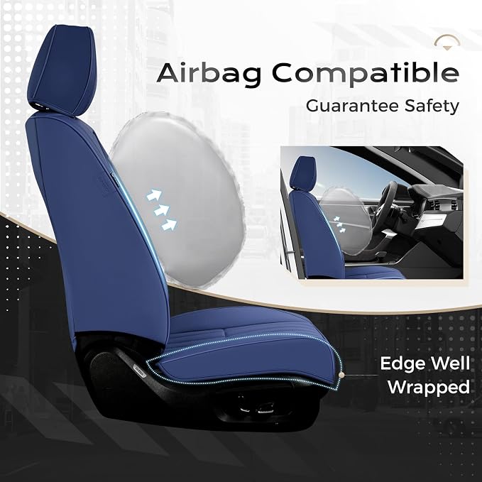 Coverado Car Seat Covers Full Set, Seat Covers for Cars, Car Seat Cover, Car Seat Protector, Leather Car Seat Cushion, Waterproof Car Seat Covers Front Seats and Back Fit for Most Cars(Blue) - Image 4