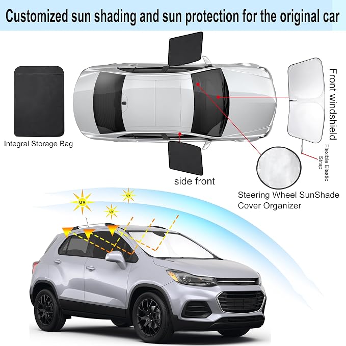 3PCS Car Window Shades Front Windshield Sun Shade Foldable Window Shade Custom Fit for 2013-2023 Che-vrolet Che-vy Trax Car Shades for Front Windows Anti-UV Rays Block Heat - Image 3