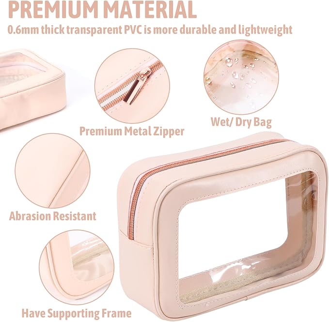 YOPCDJ 3Pack Clear Toiletry Bag,TSA Approved Travel Makeup Pouch with Zipper for Cosmetics and Toiletries，Diaper Bag Organizer Pouch Set，Women's Purse Organizer and Clear Car Bag - Image 3