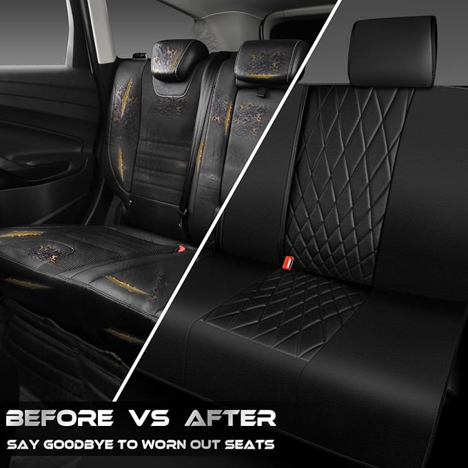CAR PASS Luxury Faux Leather Rear Bench Car Seat Covers, Waterproof Anti Slip Back Seat Covers, Deluxe Automotive Backseat Cover Universal Fit for Most Cars Sedan SUV Pickup Truck (All Black) - Image 6