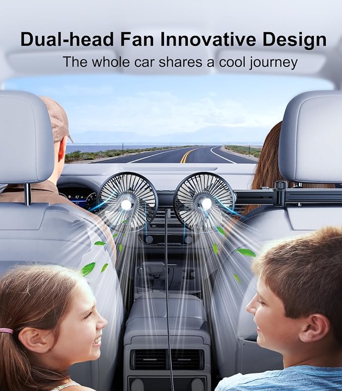 Long Arm Dual Head Car Cooling Fans for Back Seat for Kids, Usb 5V/ 12V /24V Car Backseat Headrest Fan for Baby Rear Facing, Car Seat Cooler That Blow Cold Air for Vehicles Sedan Suv Without Ac - Image 4