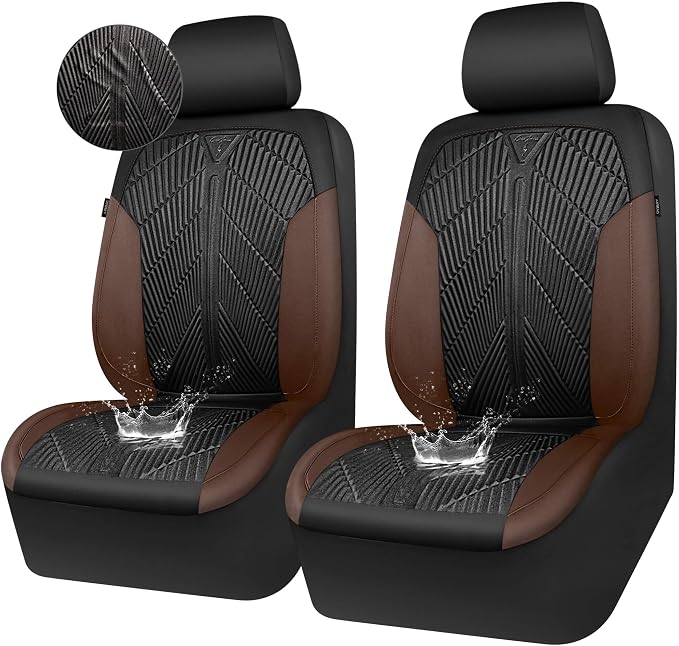 CAR PASS Waterproof Black Brown Car Seat Covers Front Seat Covers Neoprene Wetsuit,All-Weather Non-Slip Durable,Universal Fit for SUV Sedans Trucks Automotive,Airbag Compatible,3D Emboss Black Brown by CARPASS