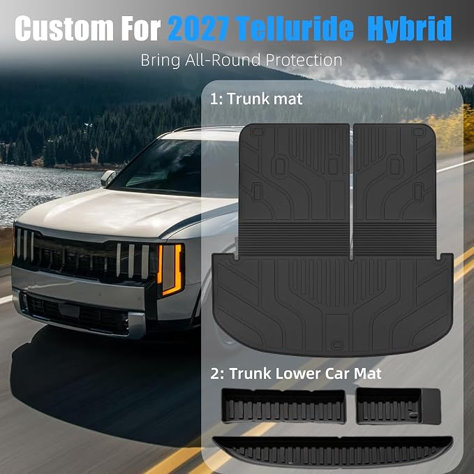 GYGY Trunk Mat and Lower Cargo Liner Set, Fit for 2027 Kia Telluride Hybrid | trunk mat & lower grooved mat (hybrid)All Weather Waterproof TPE Underfloor Storage Tray Cover - Image 2