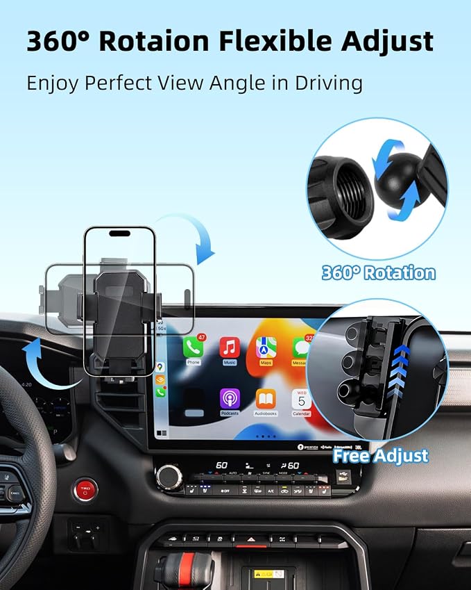 PZK Car Phone Mount for Toyota Tundra 2022-2026 /Sequoia 2023-2026 14-Inch | Auto Lock Screen Car Phone Holder Limited/Platinum Tundra Accessories 360° Rotation Hands Free Cradles Not Block Vent - Image 4