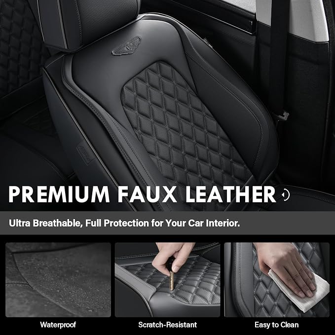 Coverado Rear Seat Covers, Durable Waterproof Faux Leather Rear Protectors for Sedan SUV Truck, Classic Easy-Clean Automotive Interior – Black - Image 5