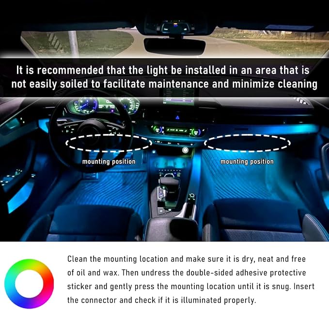 Wevdn Car Interior LED Strip Light, 12V 24 LED Waterproof Neon Ambient Night Light with USB Port, Automotive Atmosphere Decorative Under Dash Lighting Kit, Car Accessories (Ice Blue) - Image 6