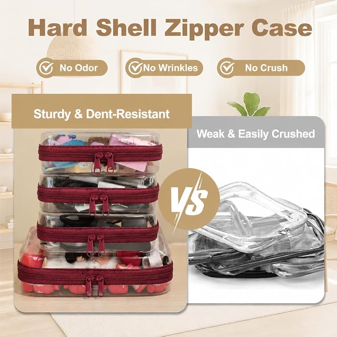 3-PCS Medium Clear Hard Shell Zipper Pouches, Clear Zipper Bags | Toiletry Bag for Travel, CLear Diaper Bag, Toiletry Pouch, Travel Organizer, Cosmetic Bag,Toy Storage Bins (M+3S) (Burgundy) - Image 2
