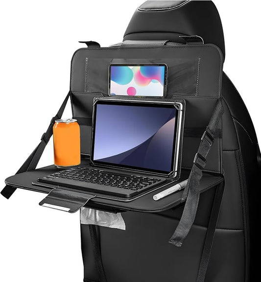 Car Steering Wheel Tray, Foldable Car Laptop Desk Eating Food Tray with Transparent Holder & Tissue Box, Adjustable Back Seat Headrest Table for in-Car Dining Working Studying (Black) by Unknown