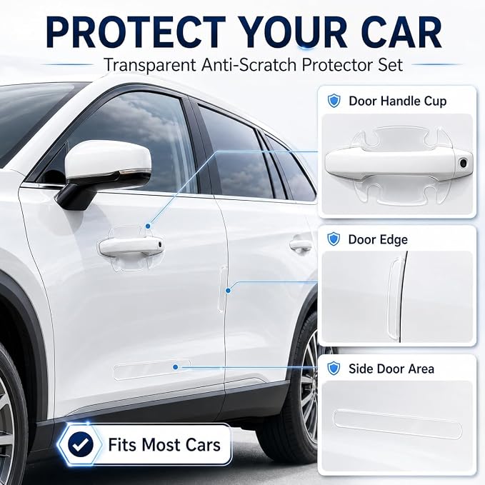 8PCS Clear Car Door Handle Protector – Transparent Anti-Scratch PET Film | Waterproof Adhesive Guard for Door Bowl & Rear View Mirror, Universal Paint Protection for Cars, SUVs, Trucks, Sedans - Image 7
