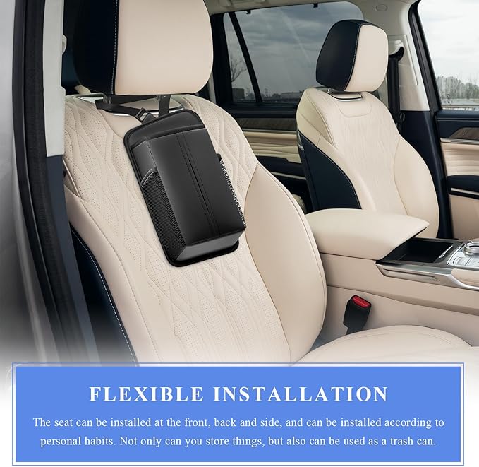 Car Tissue Holder, Rectangular Waterproof Auto Seat Side Tissue Box with Mesh Pocket, Multifunctional Leather Napkin Holder Hanging Storage Box for Vehicle Front Seat - Image 6